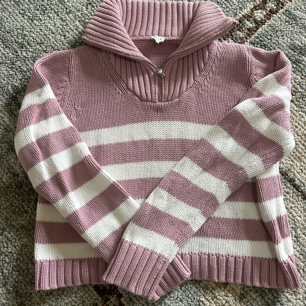 KULE Pink and White Striped Turtleneck Sweater
